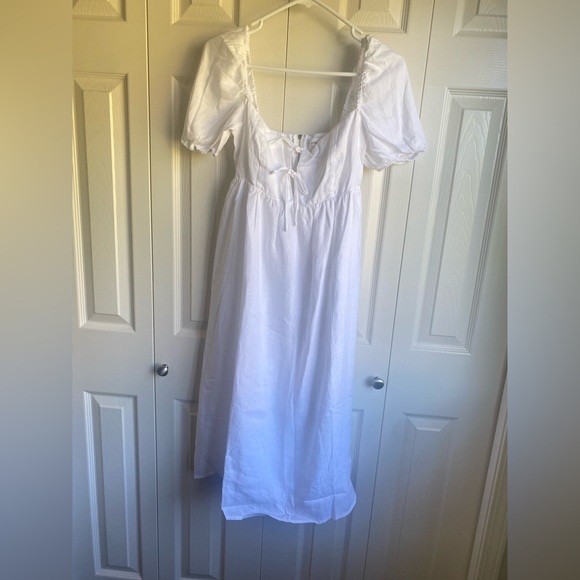 New Aritzia Wilfred Rowena Puff-sleeve linen midi dress - Picture 6 of 11